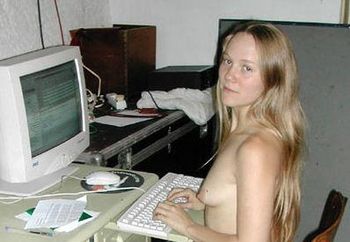 Sexy girlfriend at computer