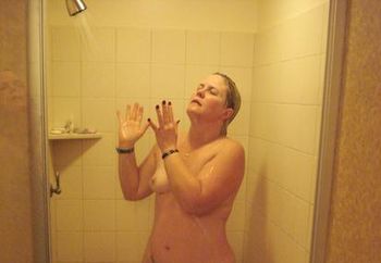 Hot blonde in a hot shower