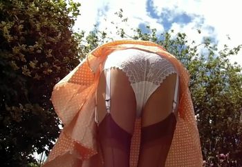 Tan Seamed Stockings Lace Panties