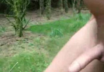 Naked and wanking in the woods